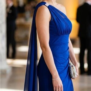 R&M Richards Royal Blue One-Shoulder Dress